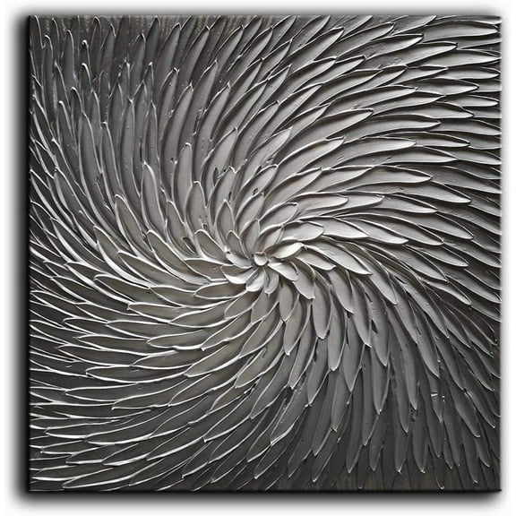 HFDF - Large Abstract Art Oil Patgs on Canvas Silver Gray Gradient color Abstract Artwork Modern Home Decor Canvas Wall Art Ready to Hang for Livg Room Bedroom 20x16inch Framed