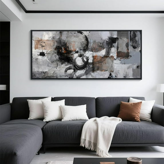HFDF Large Abstract Black And Grey Canvas Wall Art Living Room Wall Decor Paintings Decorations Modern Wall Pictures for BedroomsArtwork for Walls 14x11inch Framed