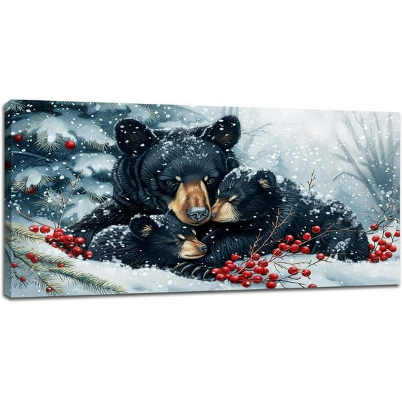 HFDF Large Black Bear Wall Art Snowfield Wild Animal Canvas Over Livg Room Pictures Prts Wter Bear Modern Wall Decor Patg Artwork for Dg Office Home 24x20inch Framed