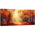 thumbnail image 1 of HFDF Large Canvas Wall Art Decor for Living Room Red Fall Forest Tree Pictures Golden Yellow Autumn Sun Exposure Nature Landscape Painting Prints Home Office Artwork Decoration 14x11inch Framed, 1 of 6