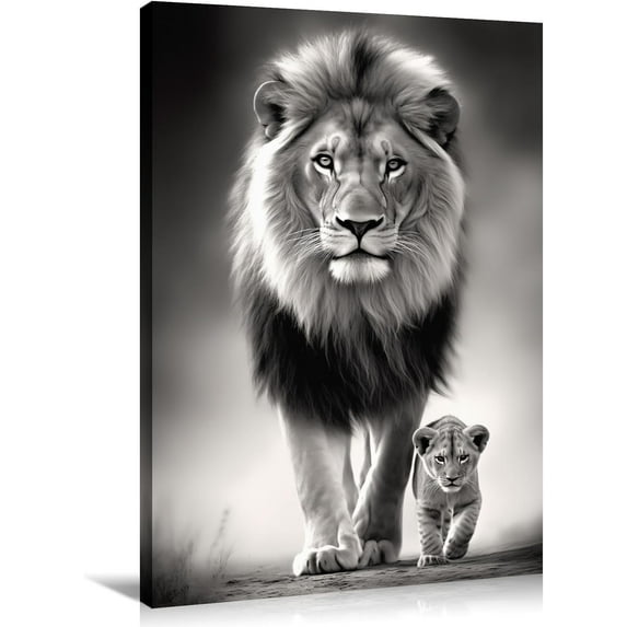 HFDF Large Canvas Wall Art Lion Decor Black and White Picture Lion and Cub Prts Wild Animal Poster Modern Artwork for Livg Room Bedroom Bathroom Office Home Decor (Artwork-1,) 8x10inch Unframed