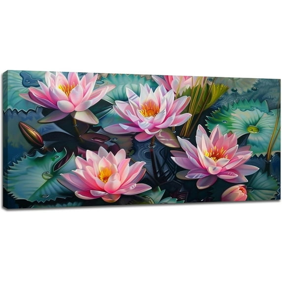 HFDF Large Lotus Flower Wall Art Spa Pictures Wall Decor Zen Nature Yoga Canvas Painting Peaceful Home Modern Artwork Decorations for Bathroom Bedroom Living Room Office 14x11inch Framed