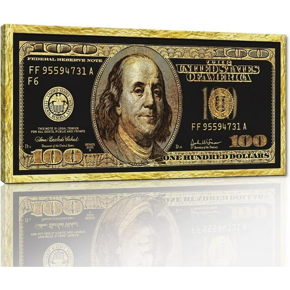 HFDF Large Motivational Wall Pictures 100 Golden Dollar Money Artwork Posters Prts Culture Style Street Art spirational Canvas Patg Wall Art for Kids Room Studio Ready to Hang- 10x8inch Unframed