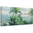 thumbnail image 1 of HFDF Large Palm Tree Picture Green Tropical Ocean Seascape Canvas Wall Art Nature Landscape Textured Painting Artwork for Living Room Bedroom Bathroom Kitchen Office Home Decor 24x16inch Framed, 1 of 6