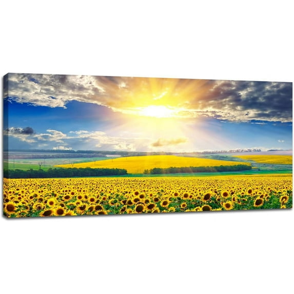 HFDF Large Sunflower Wall Art Country Field Landscape Pictures Wall Decor Canvas Print Nature scenery Painting Modern Home Artwork Decoration for Living Room Bedroom Office 24x16inch Framed