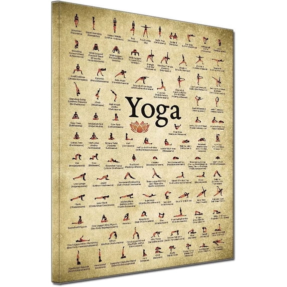 HFDF Large Vtage Yoga Position Fitness Workout Lotus Artwork Gym Wall Art 100 Poses Gym for Livg Room Bedroom Decor Poster Prt 11x14inch Framed