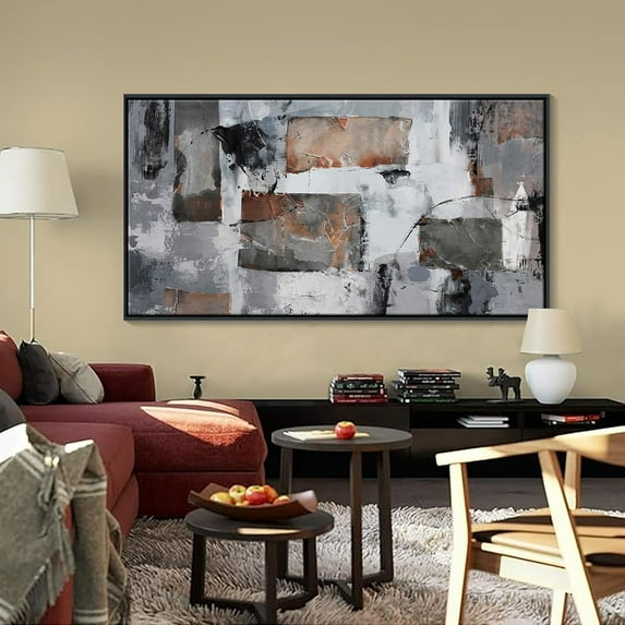 HFDF Large Wall Art - Abstract Modern Canvas Wall Art for Living Room,Wall Decor for Bedroom, Decorative Artwork for Wall Decor Gray and Black Tones 10x8inch Framed