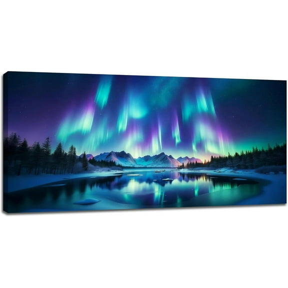 HFDF Large Wall Art for Living Room Bedroom Aurora Scenery Pictures Wall Decor Nauture Northern Lights Canvas Prints Modern Landscape Artwork Decoration for Office Dining room 18x12inch Framed