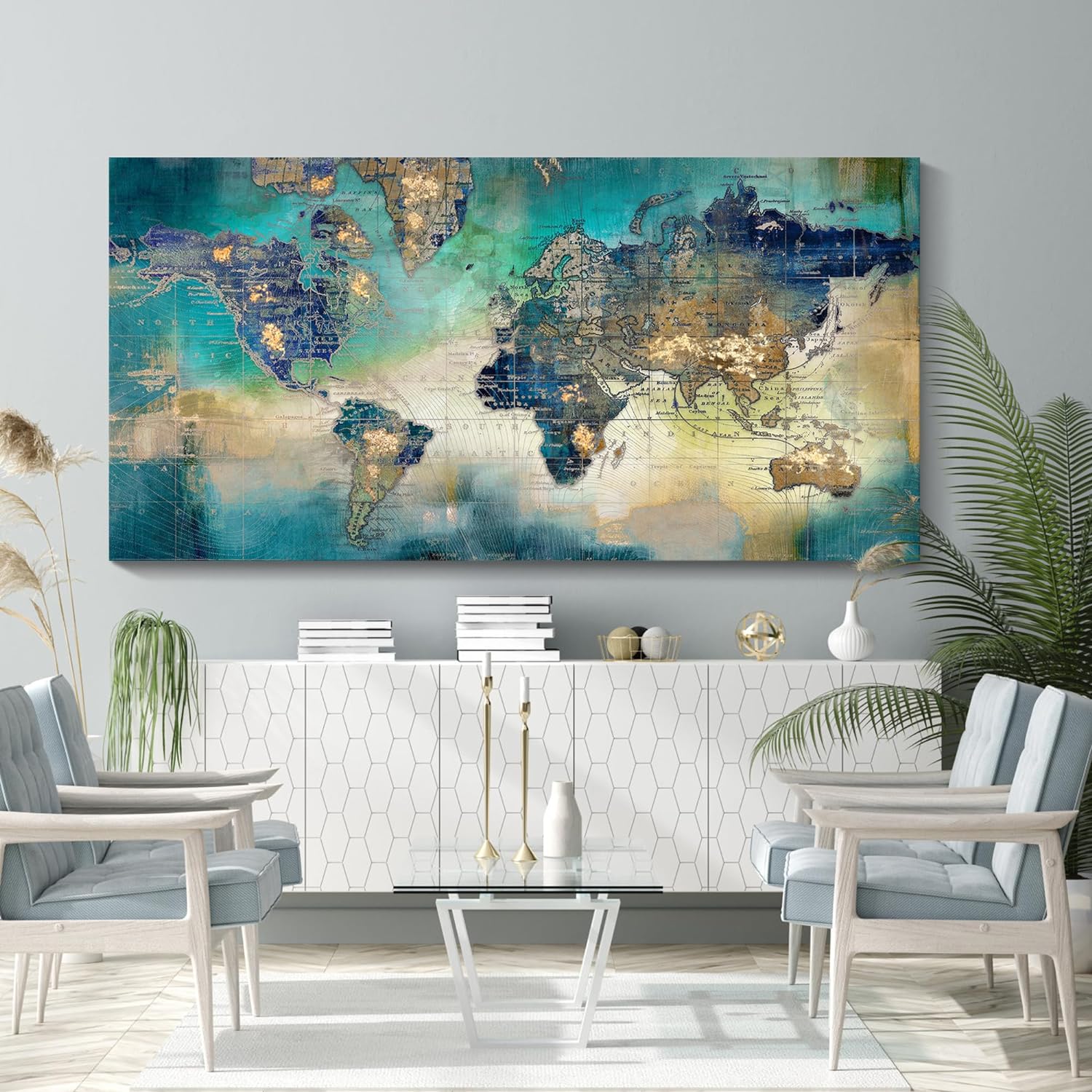 HFDF Large World Map Canvas Prints Wall Art for Living Room Office ...