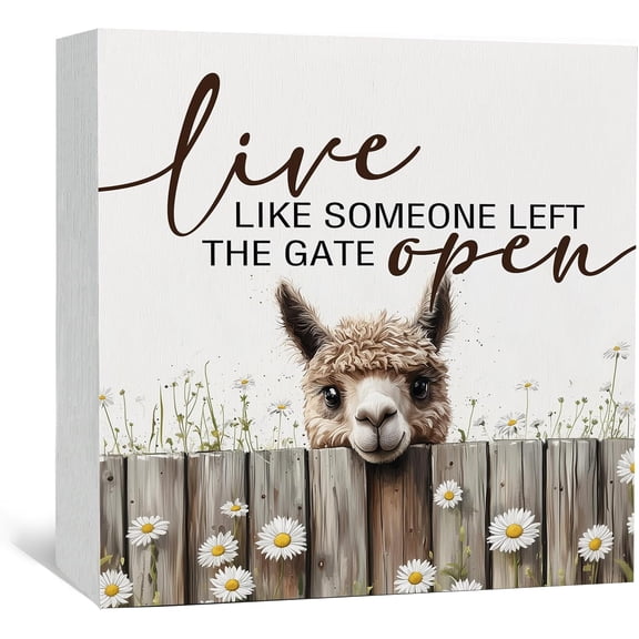 HFDF Live like Someone Left the Gate Open Alpaca Wooden Signs,Farm Cottagecore Animal Office Kitchen Bedroom Decor,Rustic Farmhouse Home Decor Signs,Alpaca Gifts for Women 20x16inch Framed