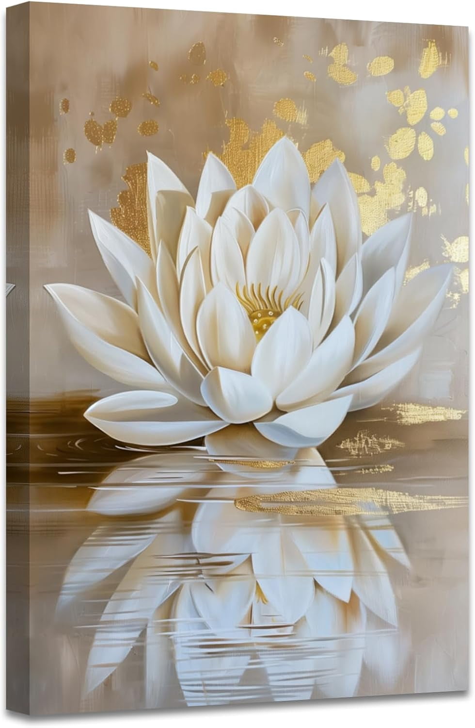 HFDF Lotus Canvas Wall Art White Golden Flower Picture Prints Water ...