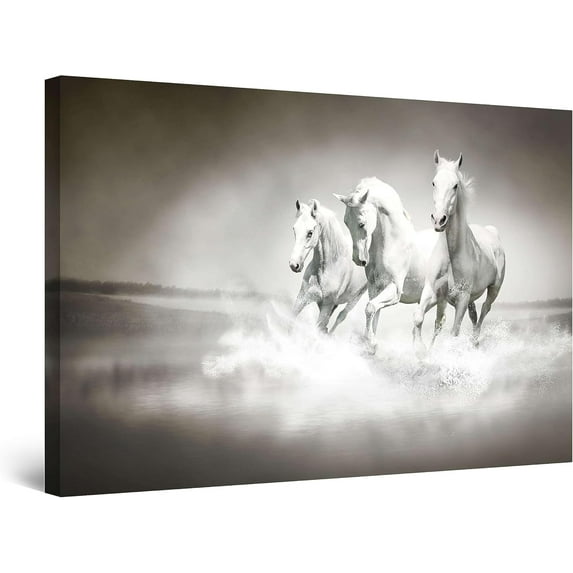 HFDF Lumous Canvas Wall Art Decor - Horses on the Run - Stretched Prt, Modern for Bedroom or Livg Room, Ready to Hang Home Decor Unique Lumous Artwork Elegant Gift Idea 18x12inch Framed