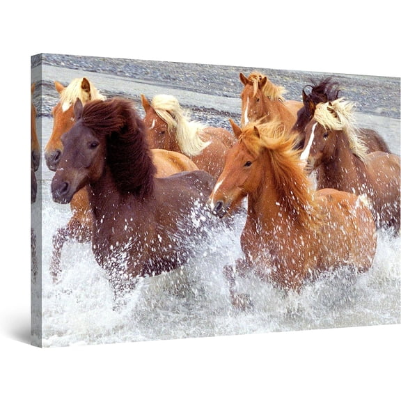 HFDF Lumous Wall Art Canvas Horses Water, Horse Stretched Prt, Modern for Bedroom or Livg Room, Ready to Hang Home Decor Unique Lumous Artwork Large Elegant Gift Idea 10x8inch Unframed