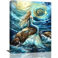 thumbnail image 1 of HFDF Mermaid Decor Wall Art Ocean Nautical Coastal Pictures Wall Decor Golden Vortex Sun Canvas Print Painting Artwork for Bathroom Living Room Bedroom 11x14inch Framed, 1 of 6