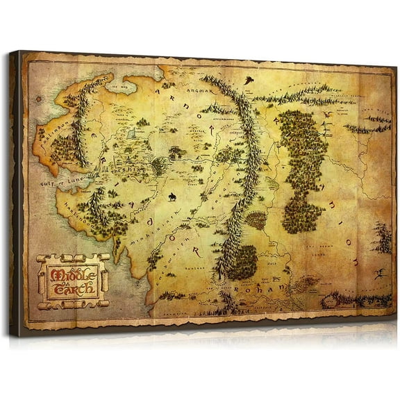 HFDF Middle Earth Map Wall Art Map of Middle Earth Wall Decor Maps of Middle Earth Art Middle Earth Poster Map of Middle Earth Poster for Bedroom Decor 18x12inch Framed