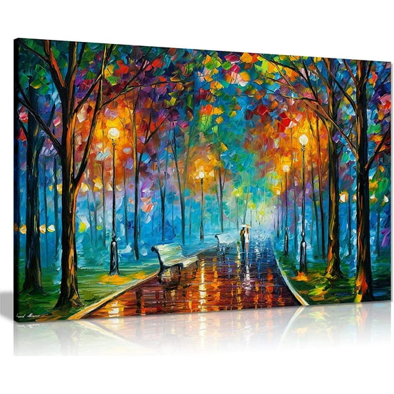 HFDF Misty Mood by Leonid Afremov Canvas Wall Art Picture Prt for Home Decor 24x16inch Framed