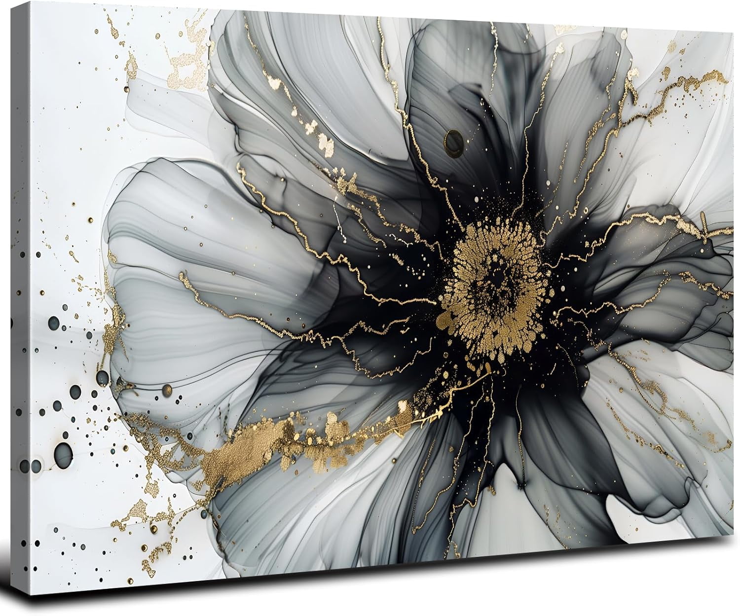 HFDF Modern Abstract Canvas Wall Art Black and Gold Picture Marble ...
