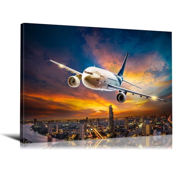 HFDF Modern Airplane Canvas Wall Art Airplane Flying in The Colorful Sky Wall Poster Aircraft Wall Picture Decor Ready to Hang for Room Decor 10x8inch Unframed