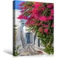 thumbnail image 1 of HFDF Modern Canvas Wall Art Blue-white House with Blooming Bougainvillea Picture Wall Decor Greece Beautiful Scenery Art Prints Poster Artwork for Living Room Bahroom Home Office, 8x10inch Framed, 1 of 7