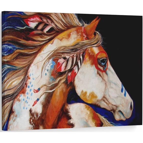 HFDF Native American Horse Canvas Wall Art Colorfuldian Pictures and Poster Prints for Living Room Home Decorations - 10x8inch Framed