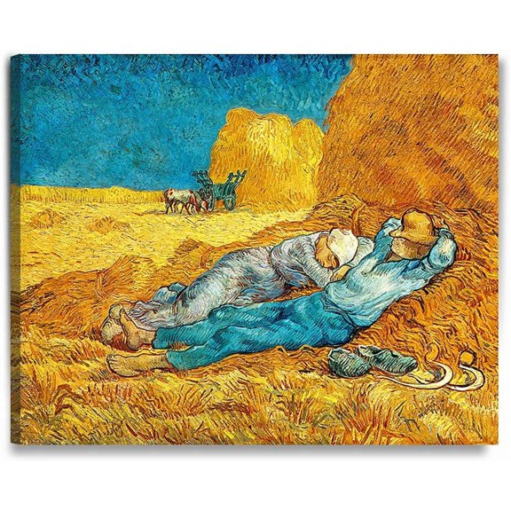 HFDF - Noon: Rest from Work, Vcent Van Gogh Art Reproduction. Giclee Prt on Canvas. Wall Art for Home. 16x12inch Framed