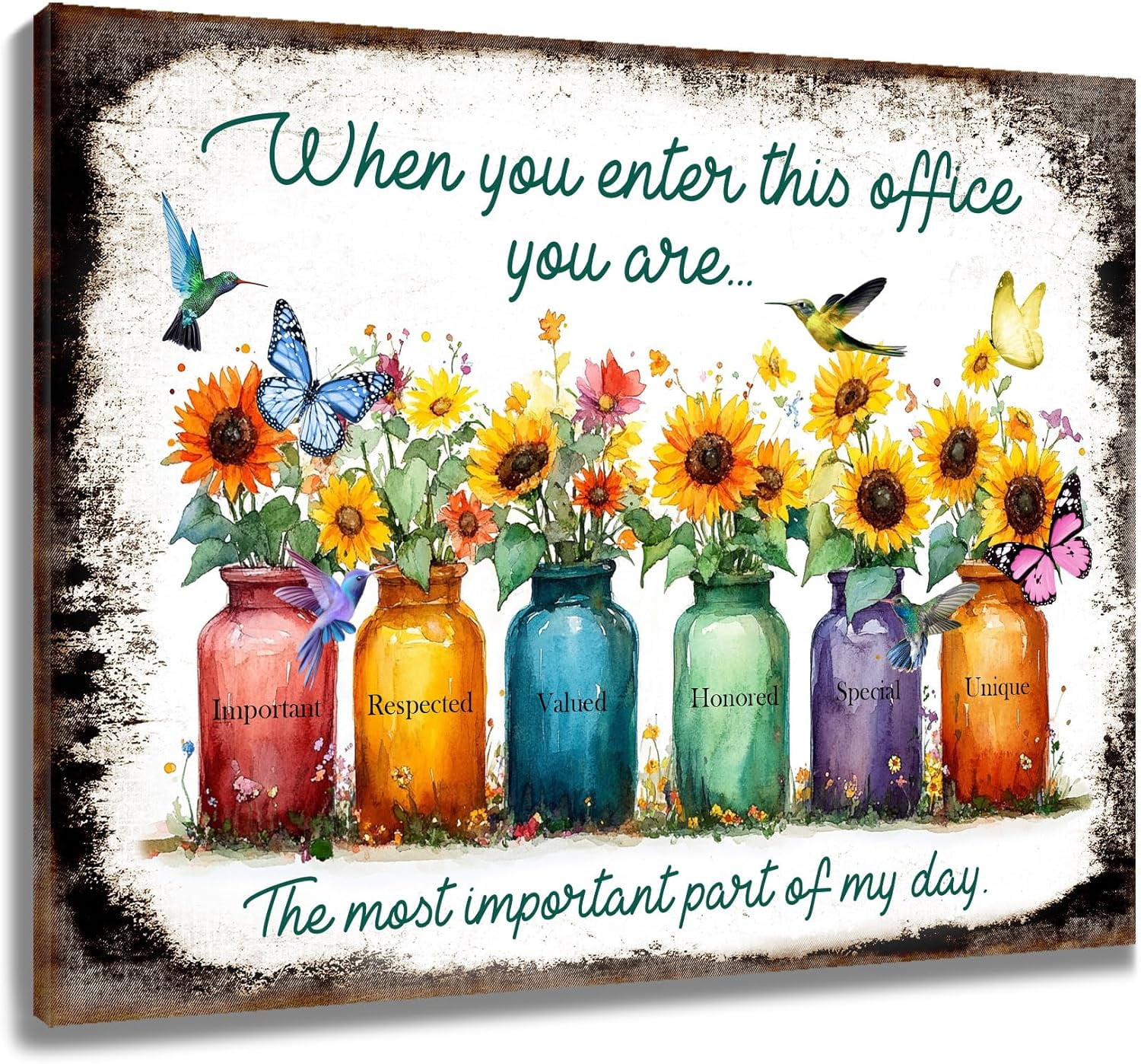 HFDF Officespirational Floral Wall Art Vintage Yellow Sunflower Vase ...