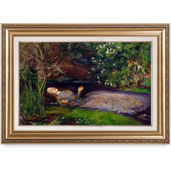 HFDF Ophelia by John Everett Millai. World Famous Patg Reproduction. Giclee Prts Classic Golden Ready to Hang 16x12inch Framed