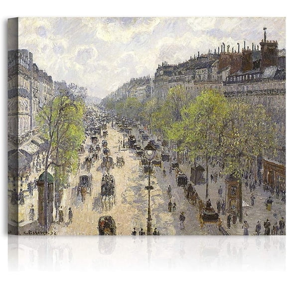 HFDF Paris' Boulevard Montmartre by Camille Pissarro The World Classic Art Reproductions, Giclee Canvas Prts Wall Art for Home Decor, 24x20inch Framed