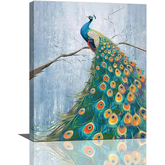 HFDF Peacock Paradise Lighted Canvas Wall Art Print With Timer | LED Canvas Canvas Wall Art Print Design Peacock Sun,) 20x24inch Framed