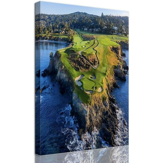HFDF Pebble Beach Golf Course Canvas Wall Art for Livg Room Bedroom Bathroom Home Decorations Sports Landscape Office Room Decor Golf Artwork Giclee Prts Ready to Hang 12x18inch Framed