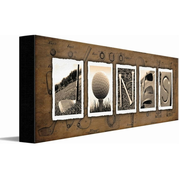 HFDF Personalized Golf Name Art - Perfect and unique customized gift for the golfer or golf enthusiast ( Block Mount - VTAGE) 16x12inch Framed