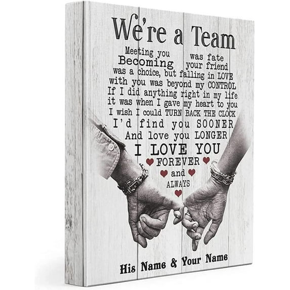 HFDF Personalized We're A Team Couple Poster Gift for Him Her Husband Wife Christmas Birthday Anniversary Couple Lover Custom Name Canvas Prts Wall Art Decor Picture for LivgRoom 8x10inch Framed