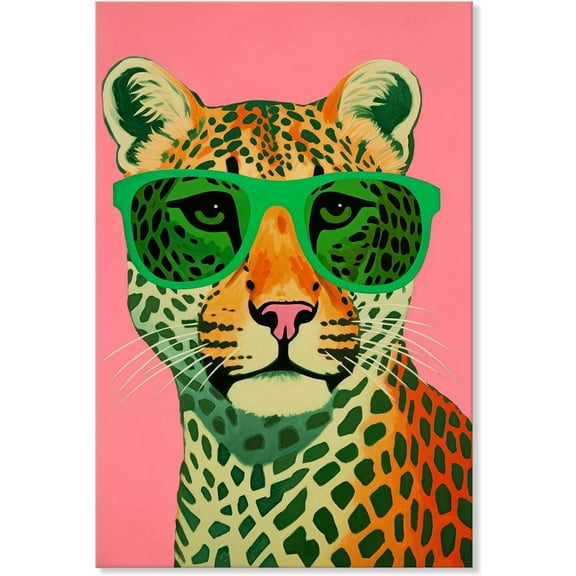 HFDF Pk Cheetah Prt Canvas Wall Art Leopard Wall Decor Preppy Room Decor Animal with Sunglasses Chic Picture for Modern Home Girls Dorm 11x14inch Framed
