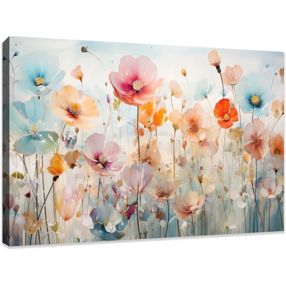 HFDF Poppies Floral Canvas Wall Art Colorful Flower Painting on Canvas Artwork for Living Room Bedroom Decor 48W x 32H 24x16inch Framed