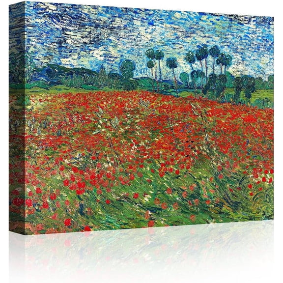 HFDF Poppy Field Floral Vintage, Vincent Van Gogh Art Reproduction. Giclee Canvas Prints Wall Art for Home Decor 10#F() 20x16inch Framed