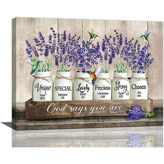 HFDF Purple Lavender Wall Art God Says You Arespirational Quotes Canvas Prints Rustic Hummingbird Flowers Painting Pictures Wall Decor Modern Artwork Decor for Living Room Bathroom 10x8inch Framed