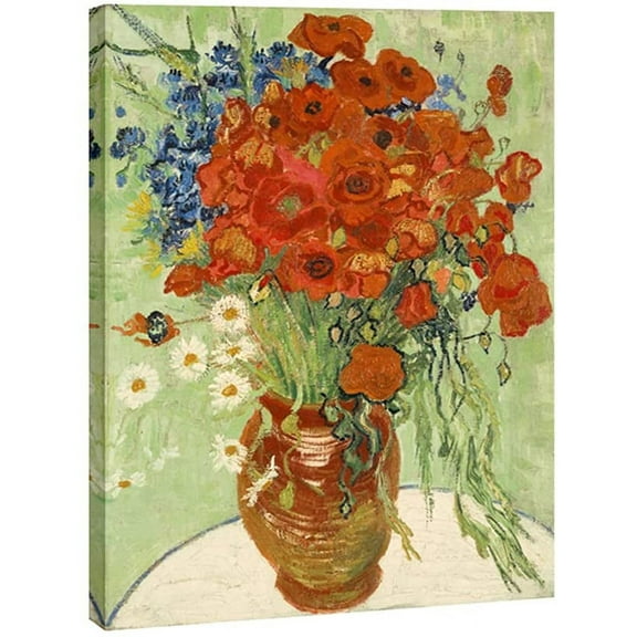 HFDF Red Poppies and Daisies Large Canvas Prts Wall Art of Van Gogh Famous Artwork Floral Oil Patgs Reproduction Abstract HD Classical Flowers Pictures for Livg Room Home Decor 12x18inch Framed