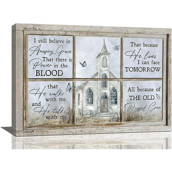 HFDF Religious Wall Art Christian Church Butterfly Amazing Grace Pictures Wall Decor Country Rustic Canvas Prints Paintings Artwork Home Decorations For Bathroom Living Room Kitchen 10x8inch Framed