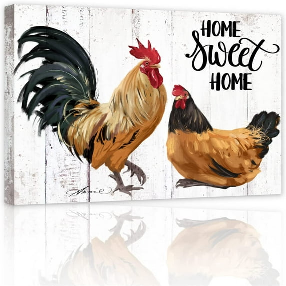 HFDF Rooster Kitchen Decor Chicken Canvas Wall Art for Dinning Room Vintage Farmhouse Animal Paintings, Rustic Home Wall Decor Picture Printss 16x12inch Framed
