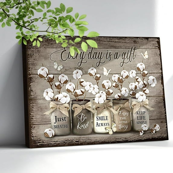 HFDF Rustic Cotton Wall Art Vintage Bathroom Canvas Print Decor Flower Butterfly Painting Farmhouse Picture Home Decor for Bedroom Ready to Hang 18x12inch Framed