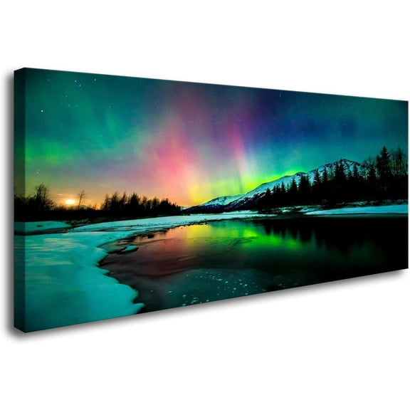 HFDF S01950 Wall Art Aurora scenery Patg on Canvas Stretched and Canvas Patgs Ready to Hang for Home Decorations Wall Decor 24x16inch Framed