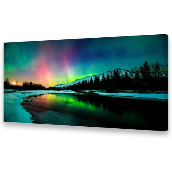 HFDF S01975 Wall Art Aurora scenery Patg on Canvas Prts Stretched and Pictures to Photo Patgs on Canvas Ready to Hang for Home Decorations Office Wall Decor XXLarge 14x11inch Framed