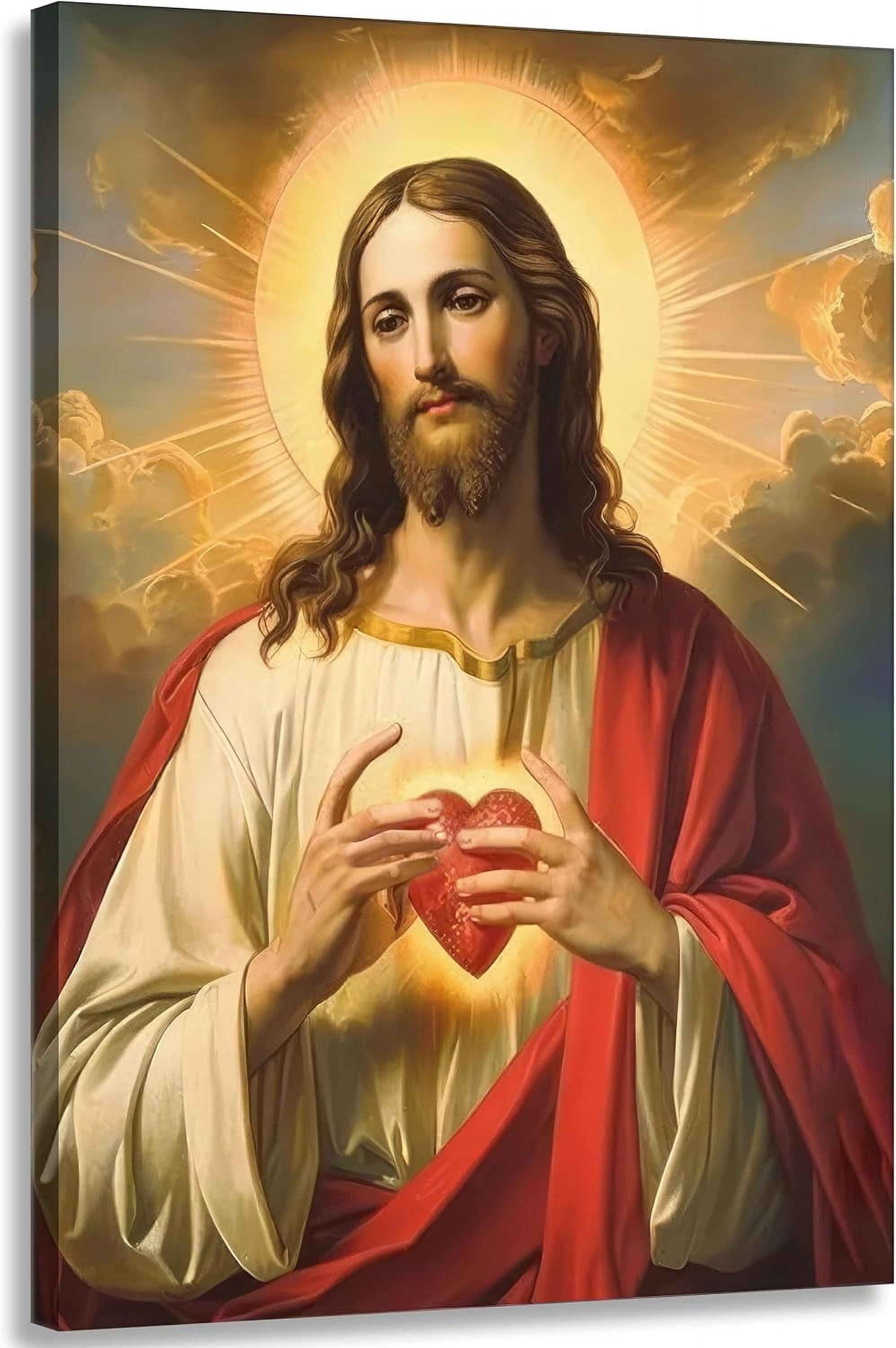 HFDF Sacred Heart of Jesus Canvas Wall Art Jesus Portrait Picture Jesus ...