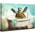 thumbnail image 1 of HFDF Sea Turtle Wall Art Kids Bathroom Wall Decor Teal Turtle Bathtub Picture Nursery Room Watercolor Funny Ocean Animal Canvas Poster Coastal Nautical Artwork Nursery Decorations 16x12inch Framed, 1 of 6