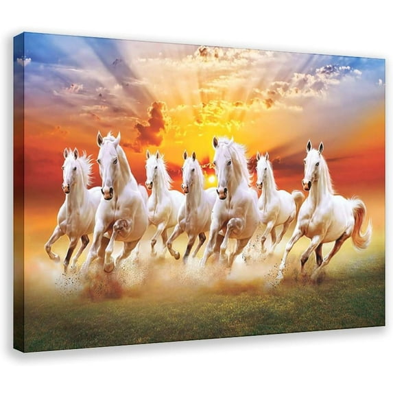 HFDF Seven Lucky Running Wild Horses Wall Art Animal Posters 7 Horses Running Painting 2 Canvas Poster Wall Art Decor Print Picture Paintings for Living Room Decorationstylestyle 24x20inch Framed