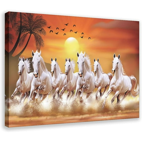 HFDF Seven Lucky Running Wild Horses Wall Art Animal Posters 7 Horses Running Painting Canvas Poster Bedroom Decor Sports Landscape Office Room Decor Giftstylestyle0ch(cm) 24x20inch Framed