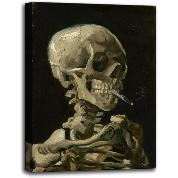 HFDF Skull of a Skeleton with Burng Cigarette by Vcent Van Gogh Canvas Wall Art, Famous Classic Patg Prt for Home Office Decor 16x20inch Framed