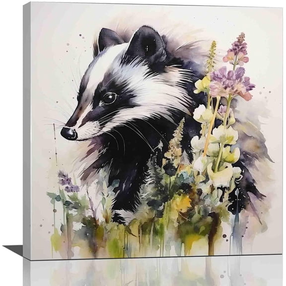 HFDF Skunk watercolor patg prt -large watercolor wall art,nursery decor art,farmhouse canvas prts,-Ready to hang, white-2 8x10inch Framed