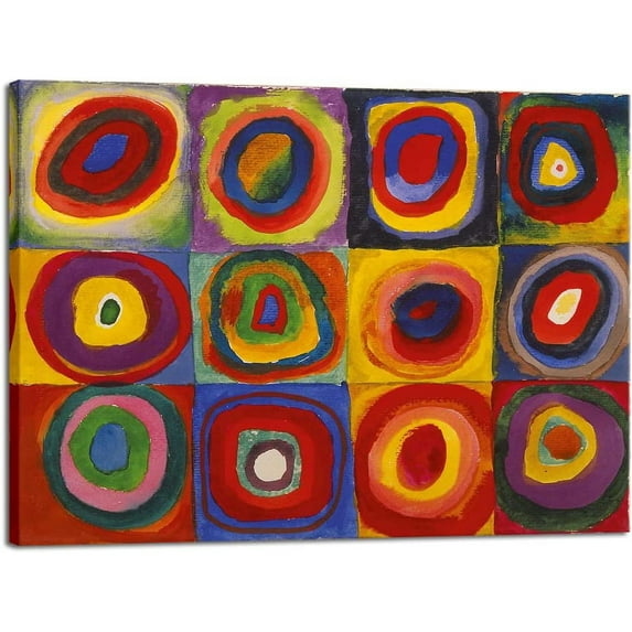 HFDF Squares with Concentric Circles Large Canvas Wall Art Prt of Wassily Kandsky's Famous Patgs Abstract Wall Art for Wall Decor Livg Room Bedroom Home Decorations 20x16inch Framed