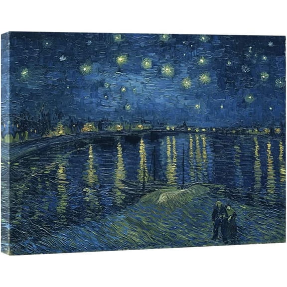 HFDF Starry Night Over the Rhone Canvas Prts Wall Art by Van Gogh Famous Oil Patgs Reproduction Extra Large Modern Gallery Wrapped Giclee Artwork Seascape Pictures for Home Decor 10x8inch Framed